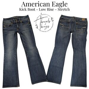 American Eagle Kick Boot Jeans Women 8 Low Rise Stretch Bootcut Flare Preppy y2k